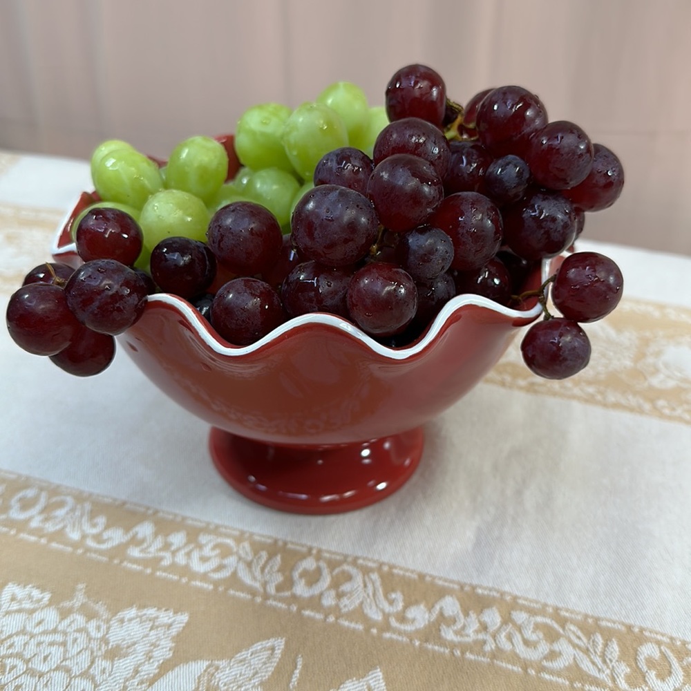 LONGABERGER Vintage Pedestal Red  Ribbon Bowl - Picture 8 of 8